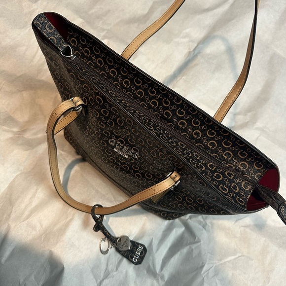 Guess Monogram Black and Tan Tote with Silver Hardware - Picture 5 of 6